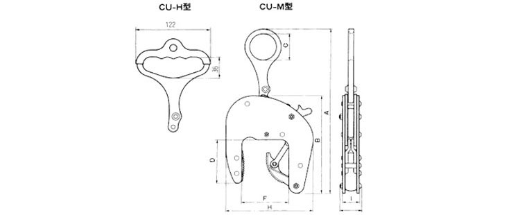 CU-M型三木混凝土專用吊具尺寸圖 CU-M型三木混凝土專用吊具尺寸圖