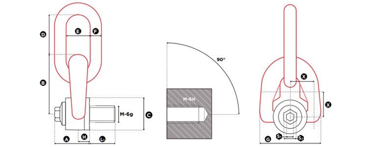 TSR+C型盧森堡旋轉吊環尺寸圖
