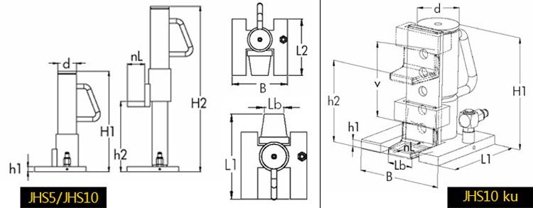 JUNG JHS分離式爪式千斤頂尺寸圖 JUNG JHS分離式爪式千斤頂尺寸圖