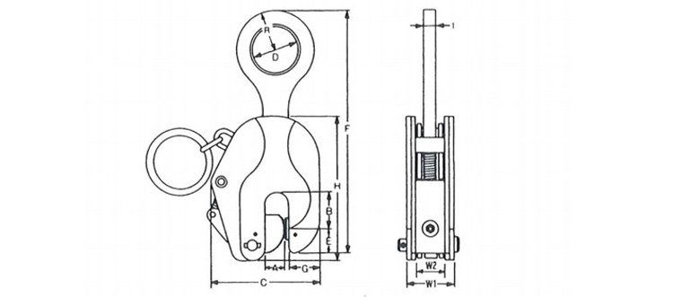 SL型豎吊鋼板鉗結(jié)構(gòu)尺寸圖 SL型豎吊鋼板鉗結(jié)構(gòu)尺寸圖