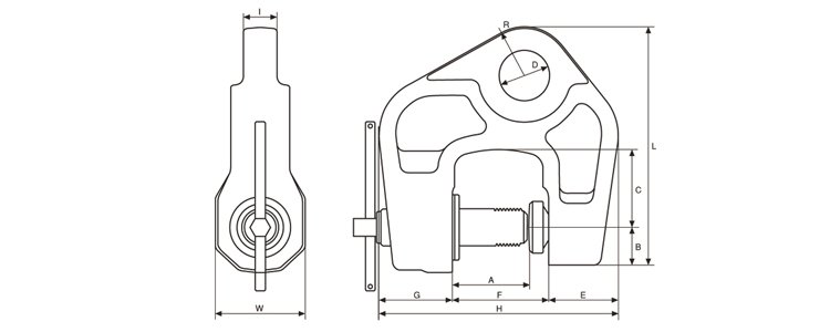 SBb螺旋式鋼板鉗結構尺寸圖
