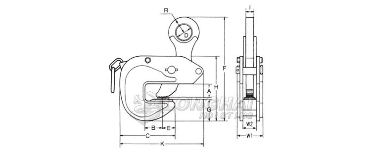 VAR橫吊鋼板起重鉗結構尺寸圖 VAR橫吊鋼板起重鉗結構尺寸圖