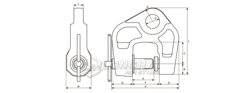 SBC螺旋豎吊鋼板鉗結構尺寸圖